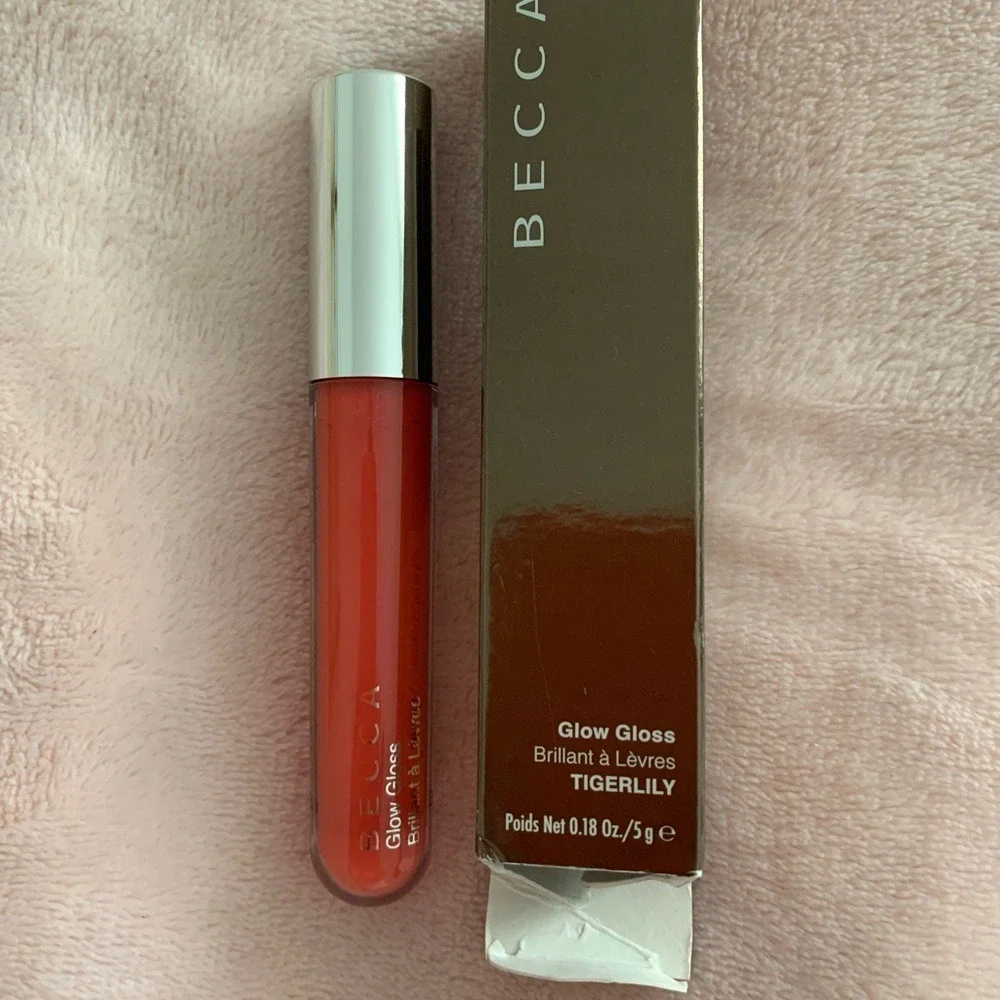 BECCA Glow Gloss 0.18oz Tigerlily Shimmer High Shine Lip Color Liquid Lipstick